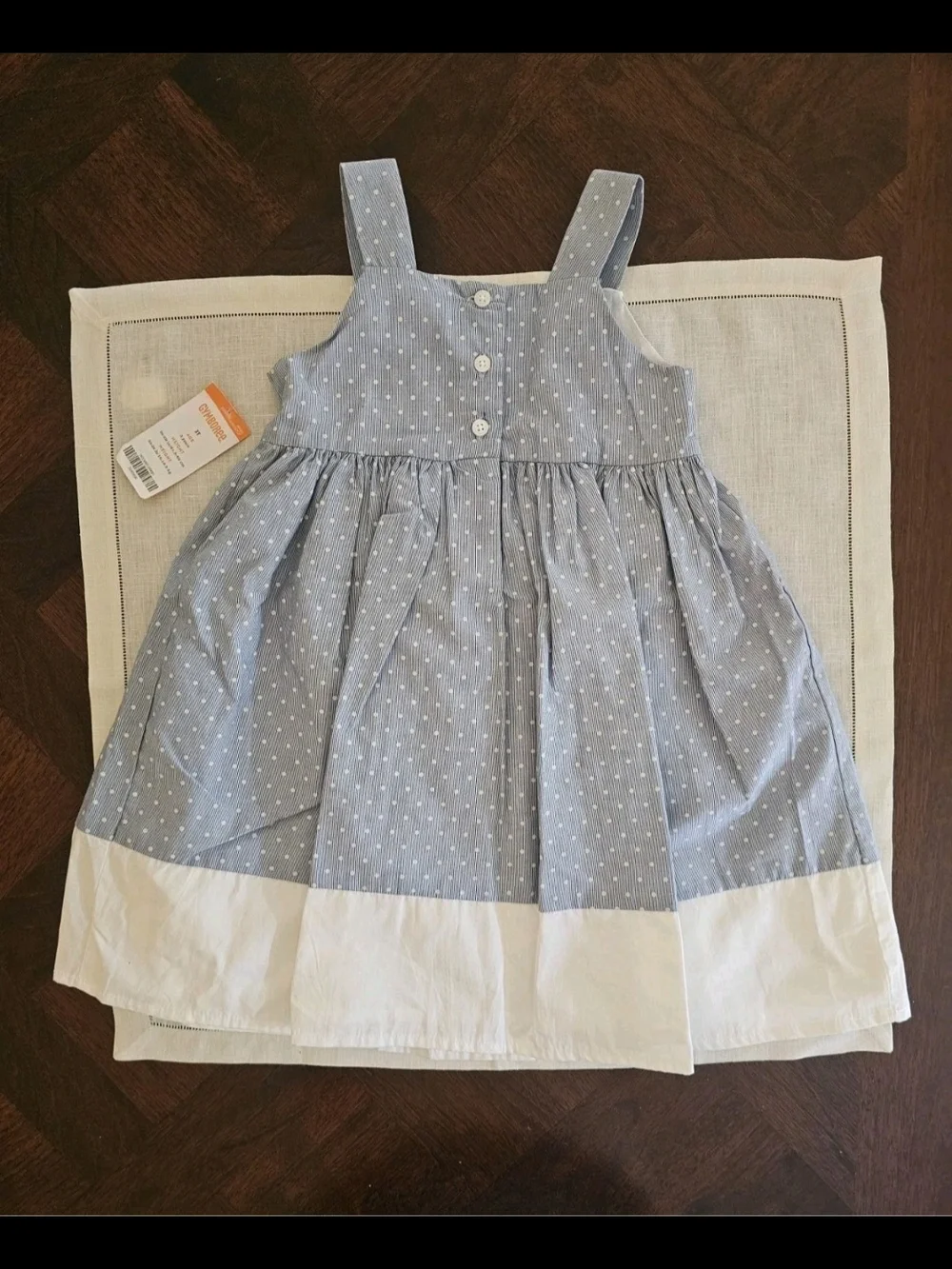 Gymboree Girls Sleeveless Blue White Striped Polka Dot Dress Bow Spring Sz 3T